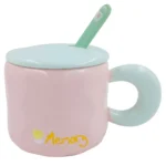 Caneca Flower C/ Colher 400ml Em Cerâmica Lila Cosméticos