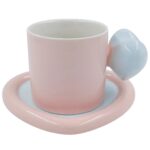 Caneca Coração C/ Pires 200ml Em Cerâmica Lila Cosméticos